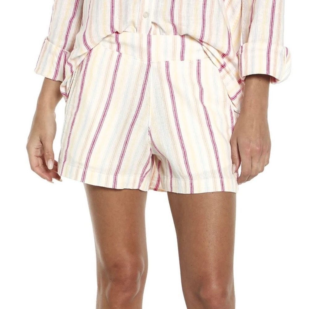 GAP Women's Striped Jean Shorts - White and Pink